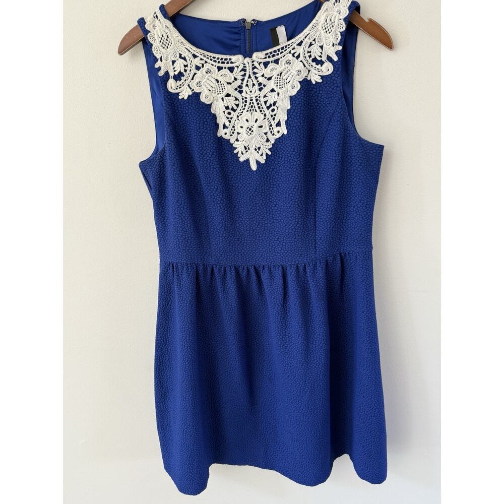Kensie Lace Collar Dress Fit Flare Size M Royal Blue Sleeveless A Line Cocktail
